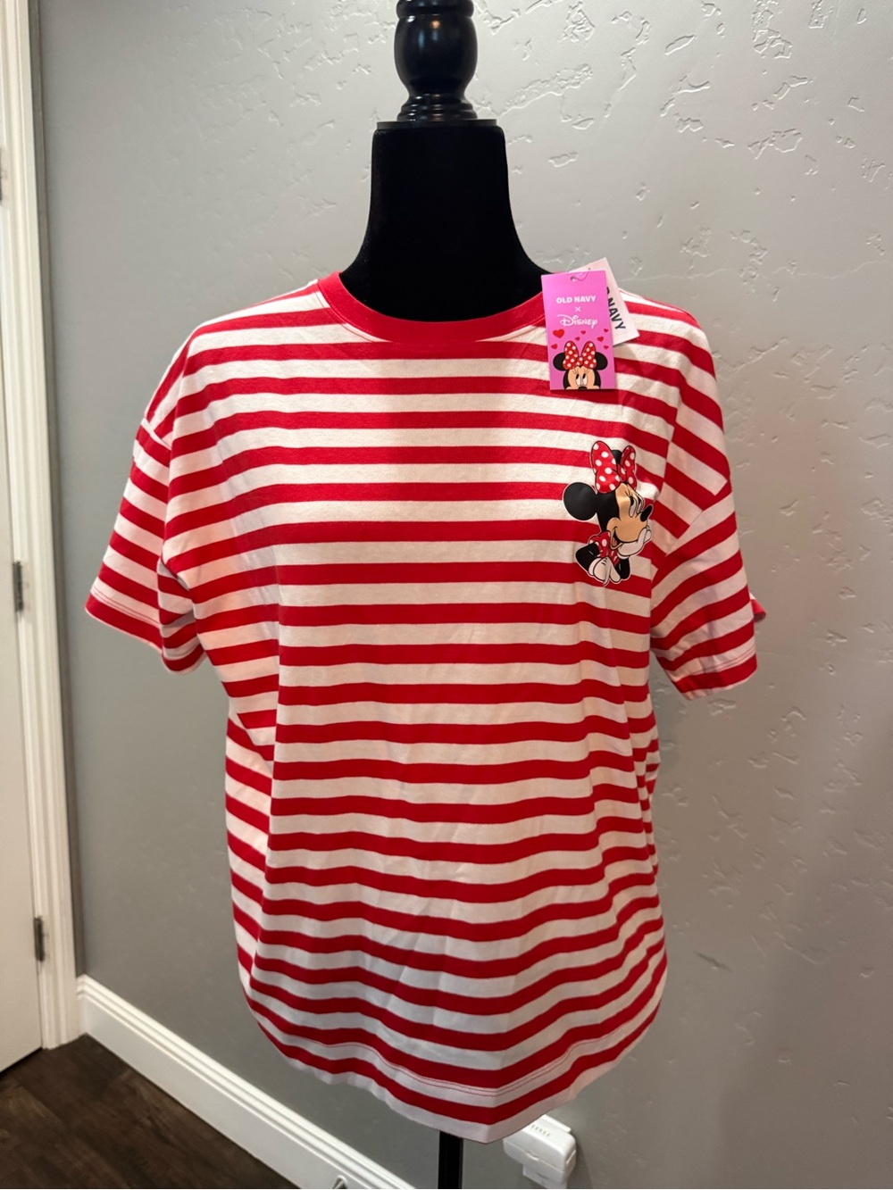Old Navy Red & White Striped Minnie Mouse Tee